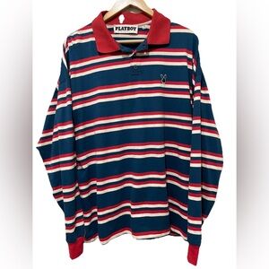Playboy x PacSun Men’s Medium Long Sleeve Striped Polo Blue Red White